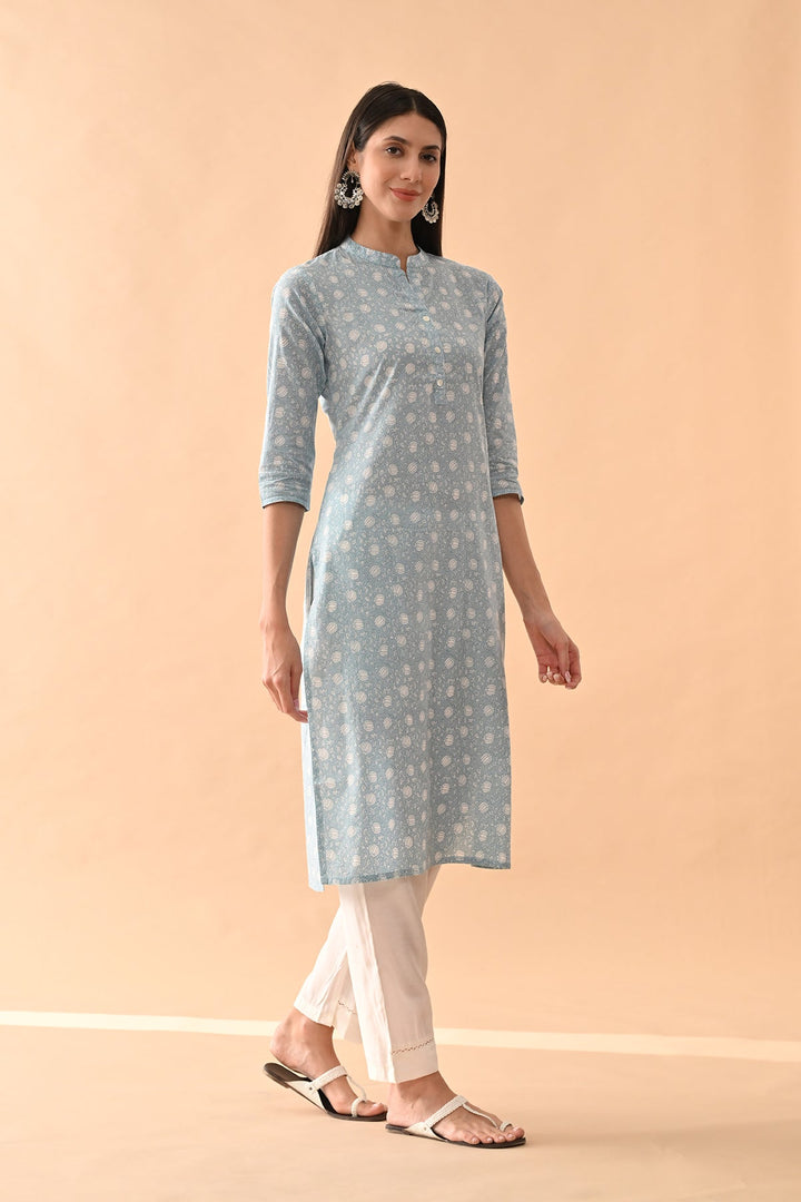 Blue Printed Straight Kurta