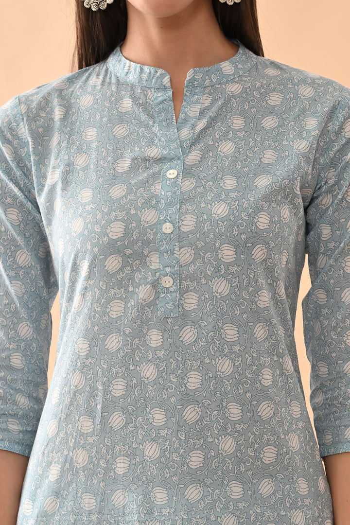 Blue Printed Straight Kurta