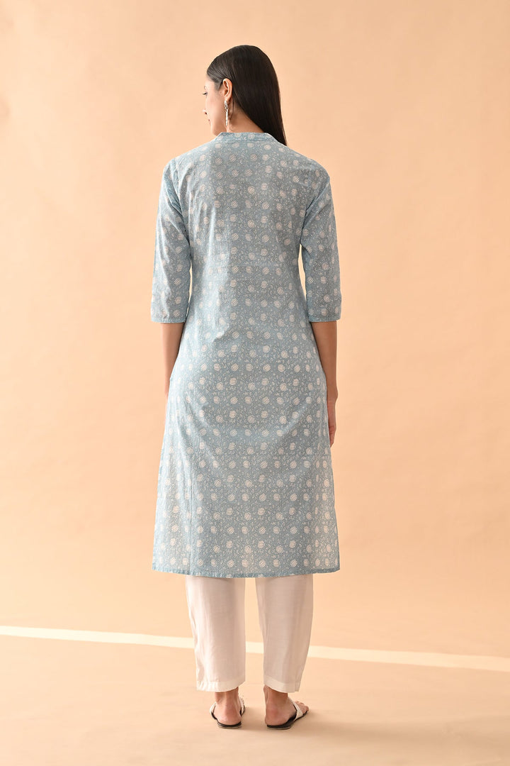 Blue Printed Straight Kurta