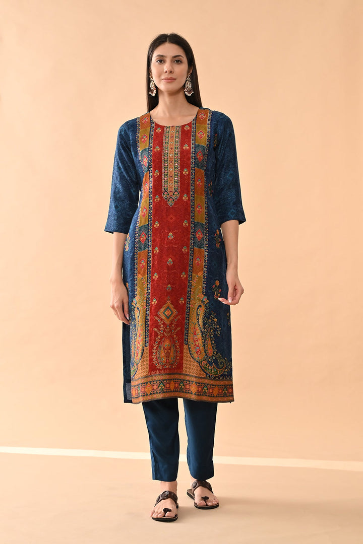 Teal Blue Printed Kurta Set
