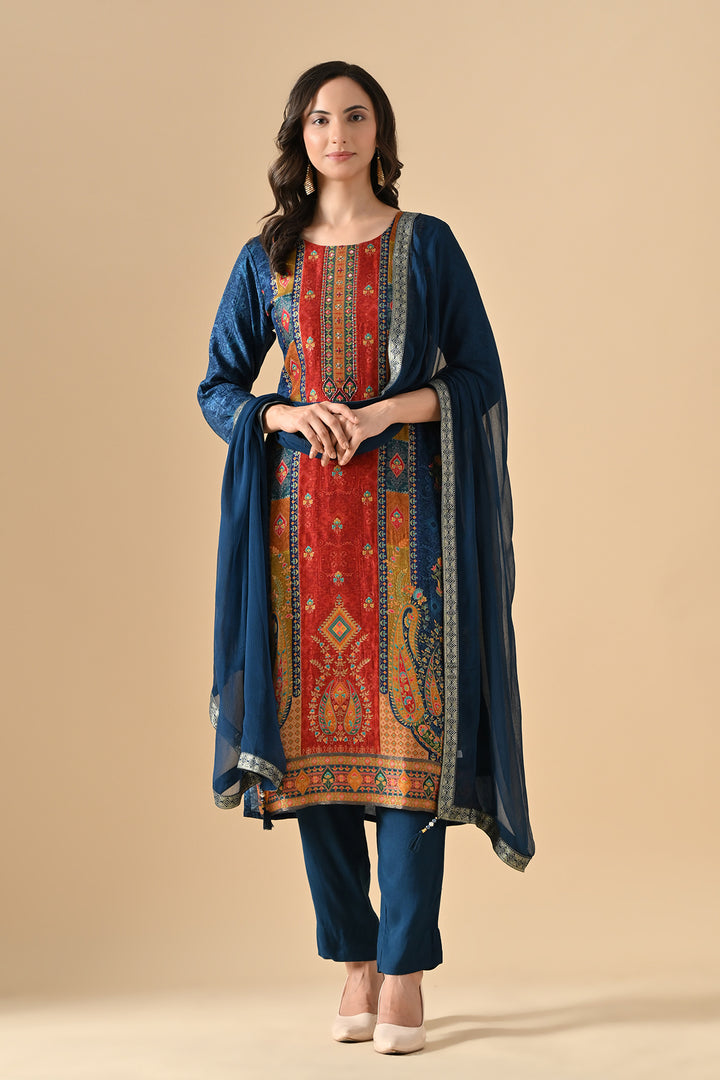Teal Blue Printed Kurta Set