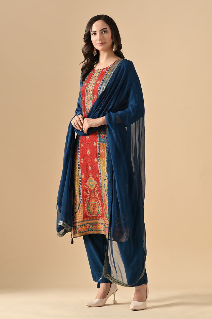 Teal Blue Printed Kurta Set