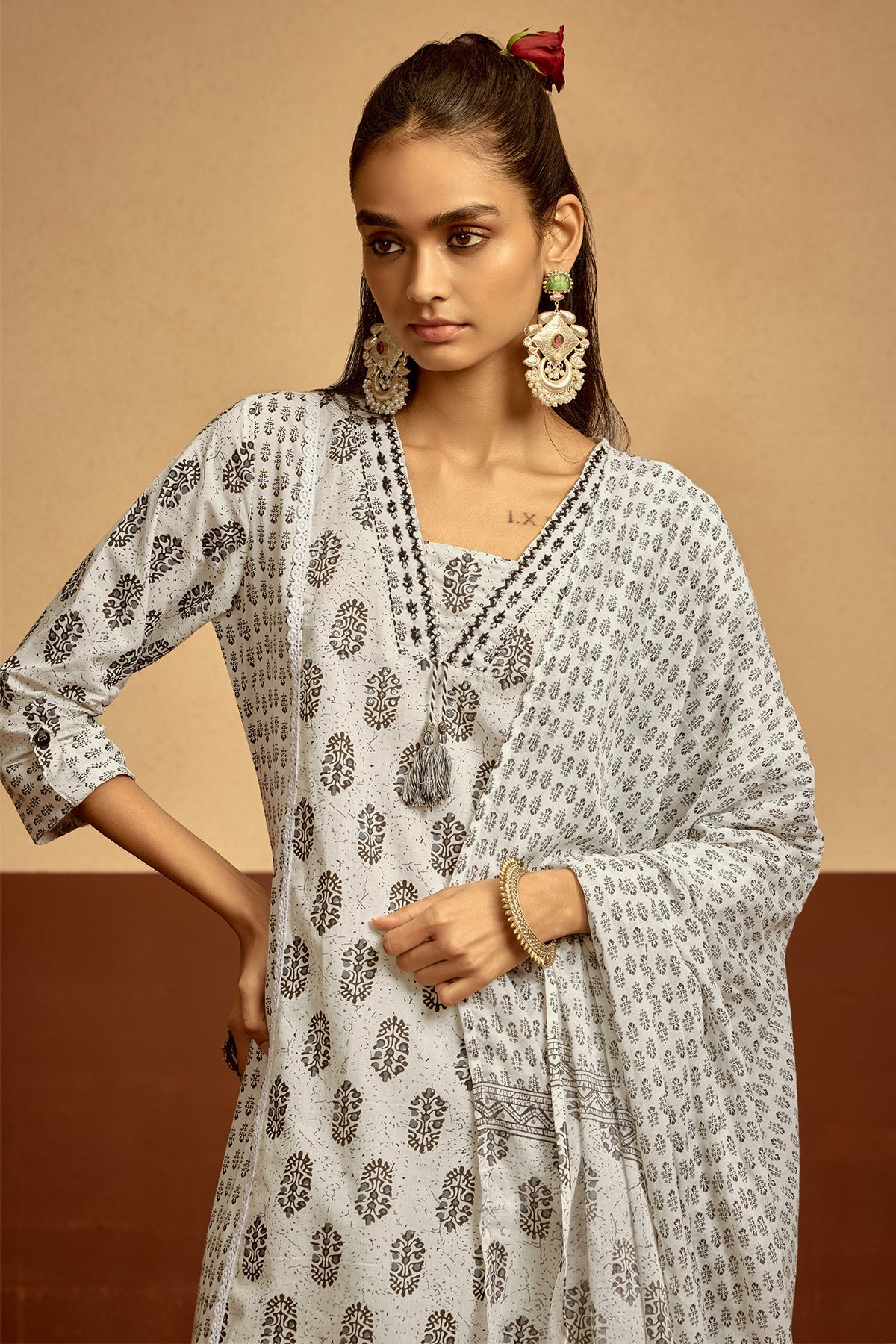 White Printed Kurta Set