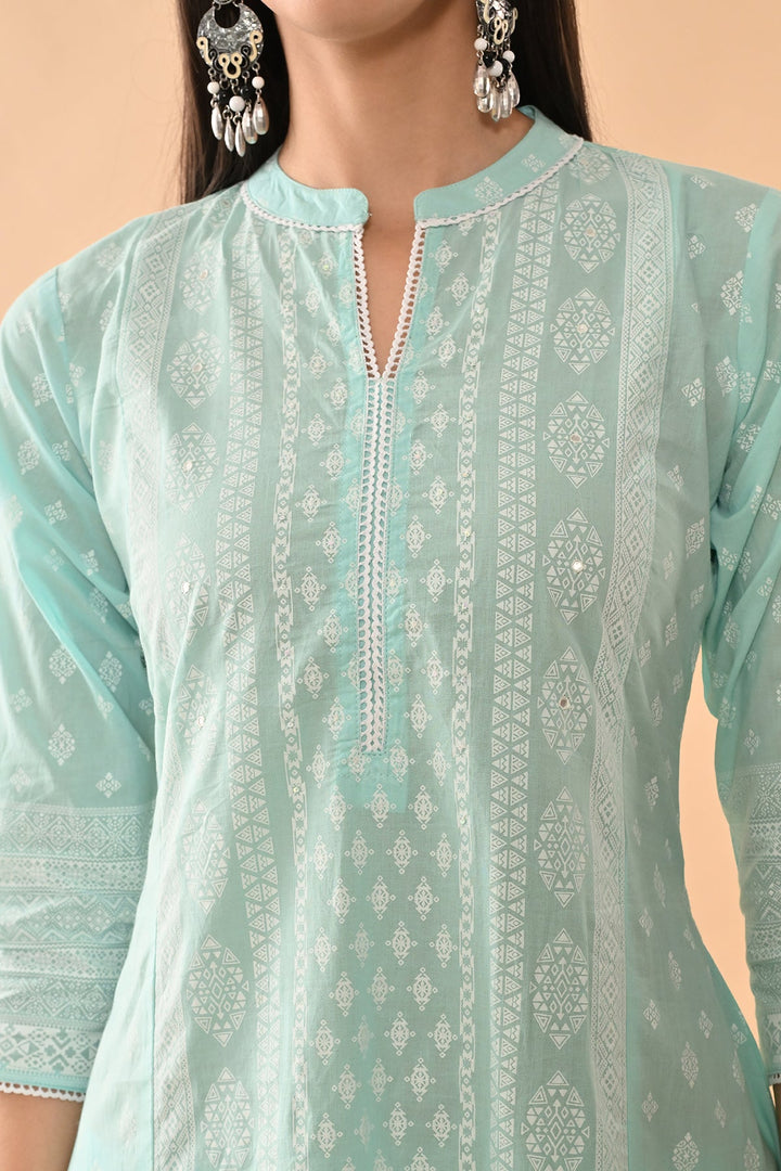 Blue Printed Kurta Set