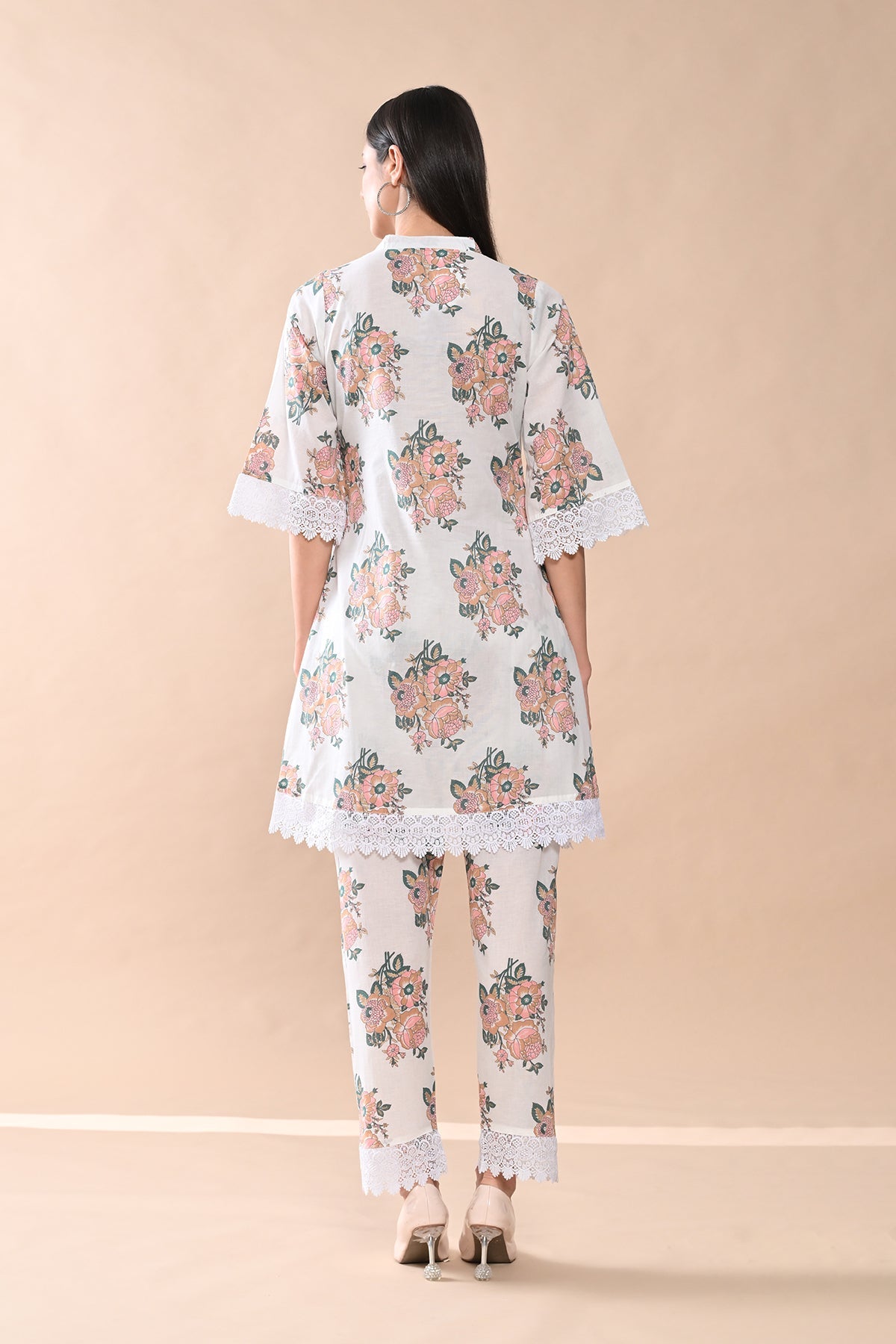 White Printed A-line Kurta Set