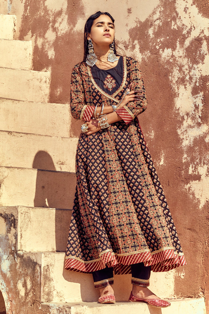 Black Printed Flared Dress