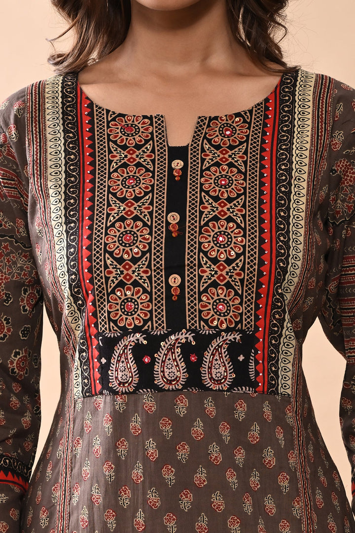 Brown Printed Straight Kurta