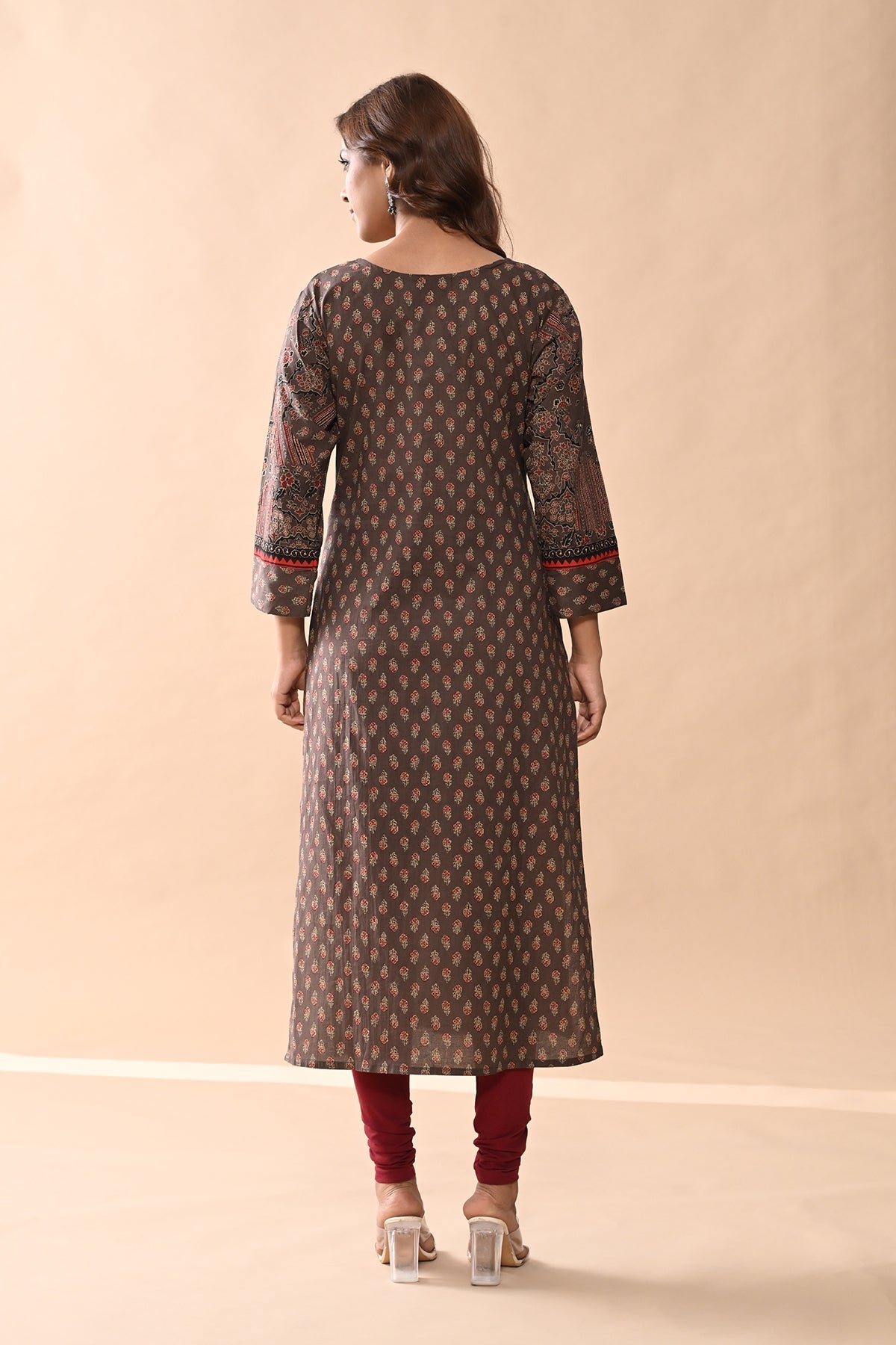 Brown Printed Straight Kurta