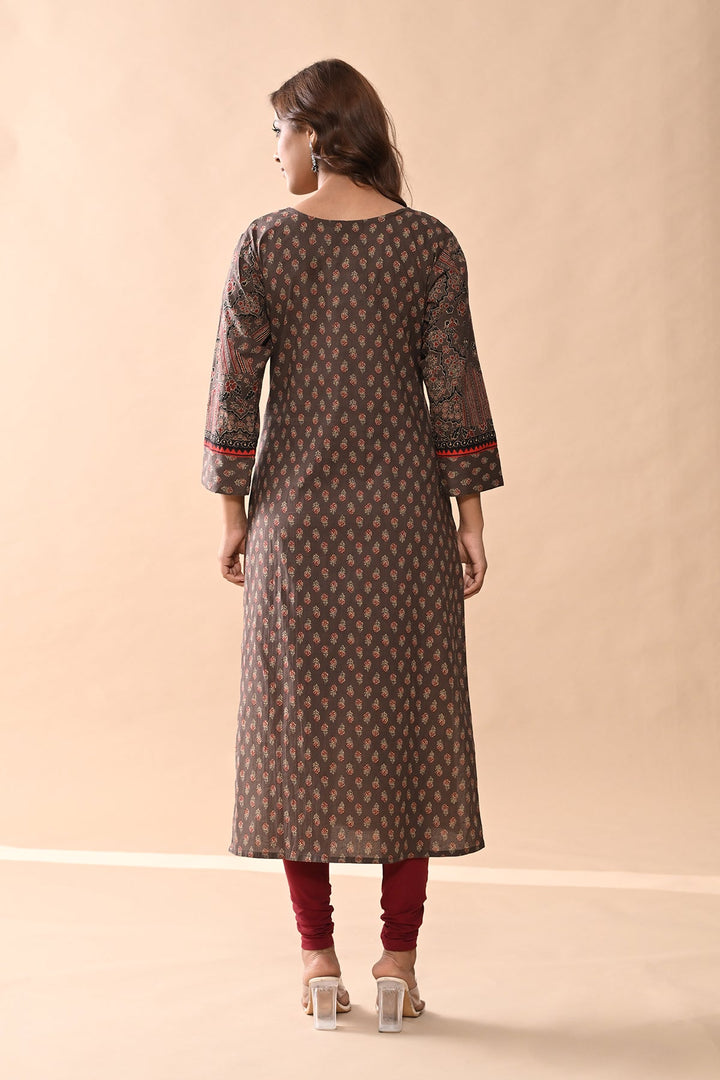 Brown Printed Straight Kurta