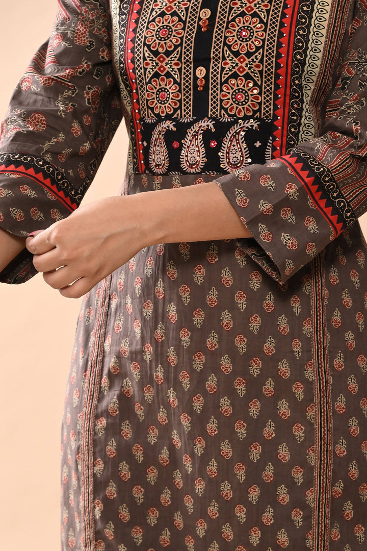 Brown Printed Straight Kurta