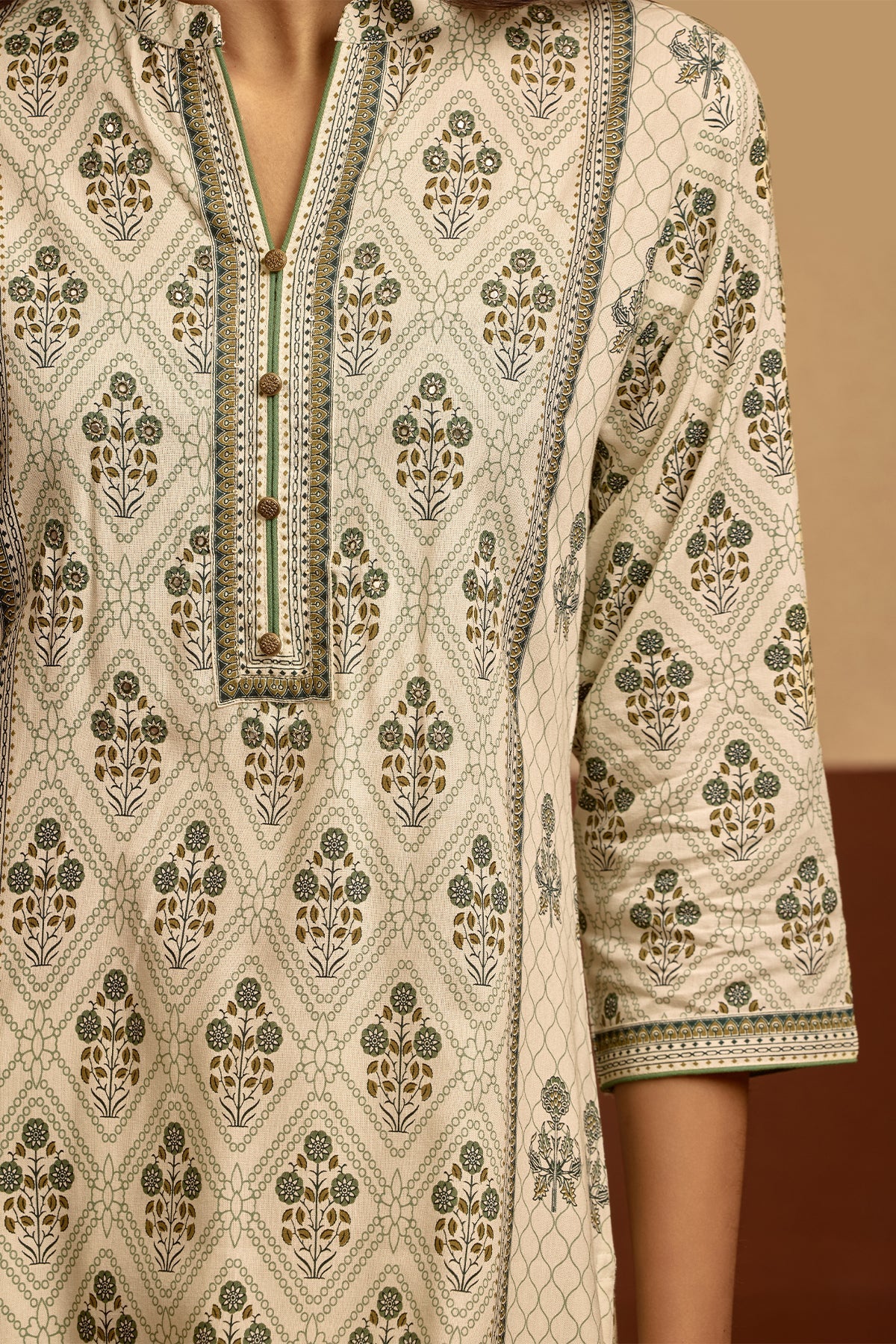 Cream Printed Kurta Set