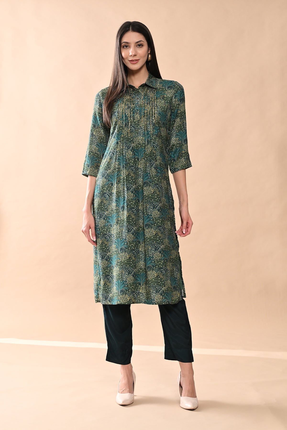Green Printed Kurta Set