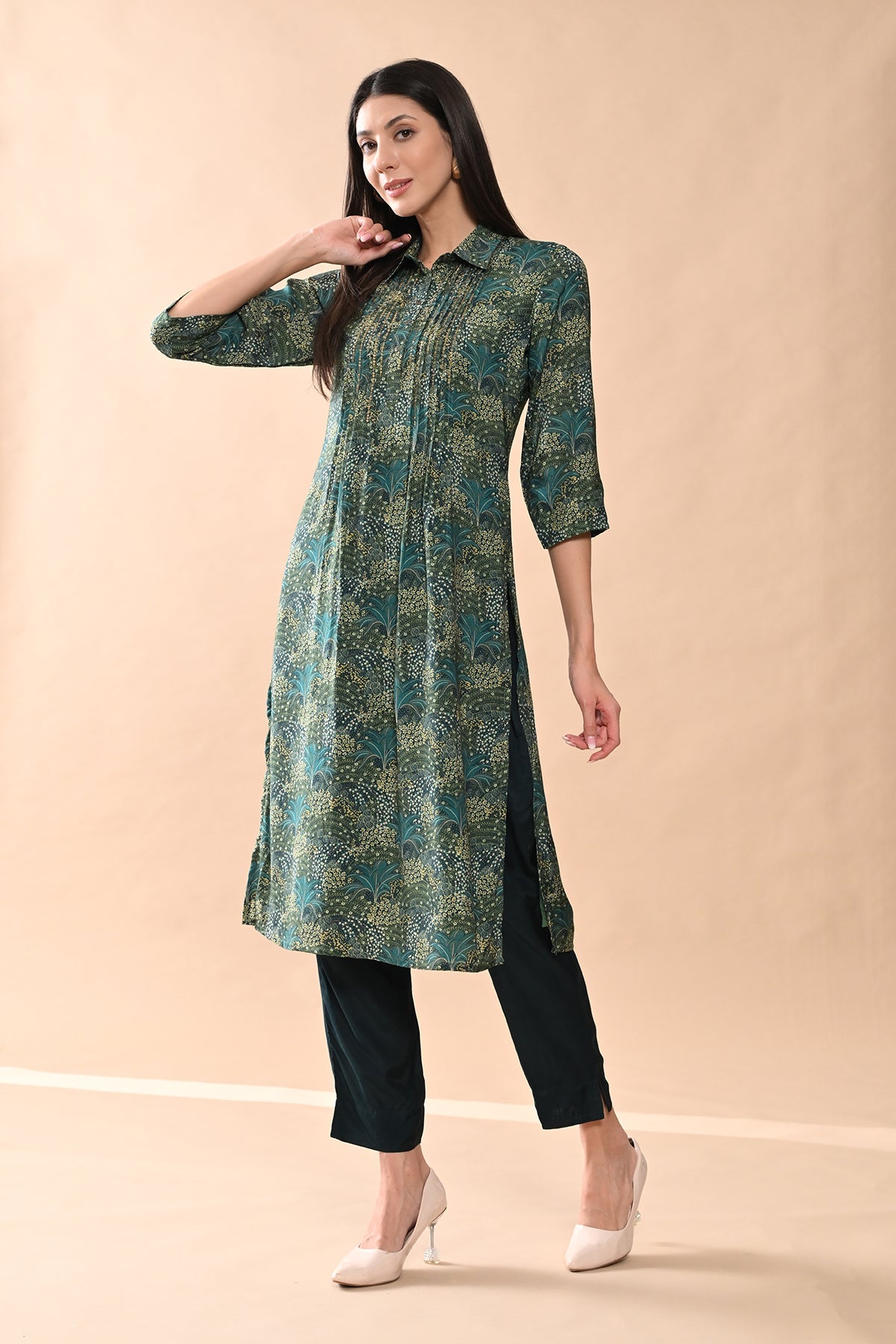 Green Printed Kurta Set