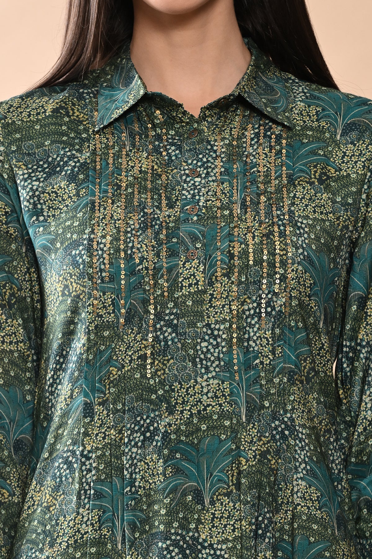 Green Printed Kurta Set