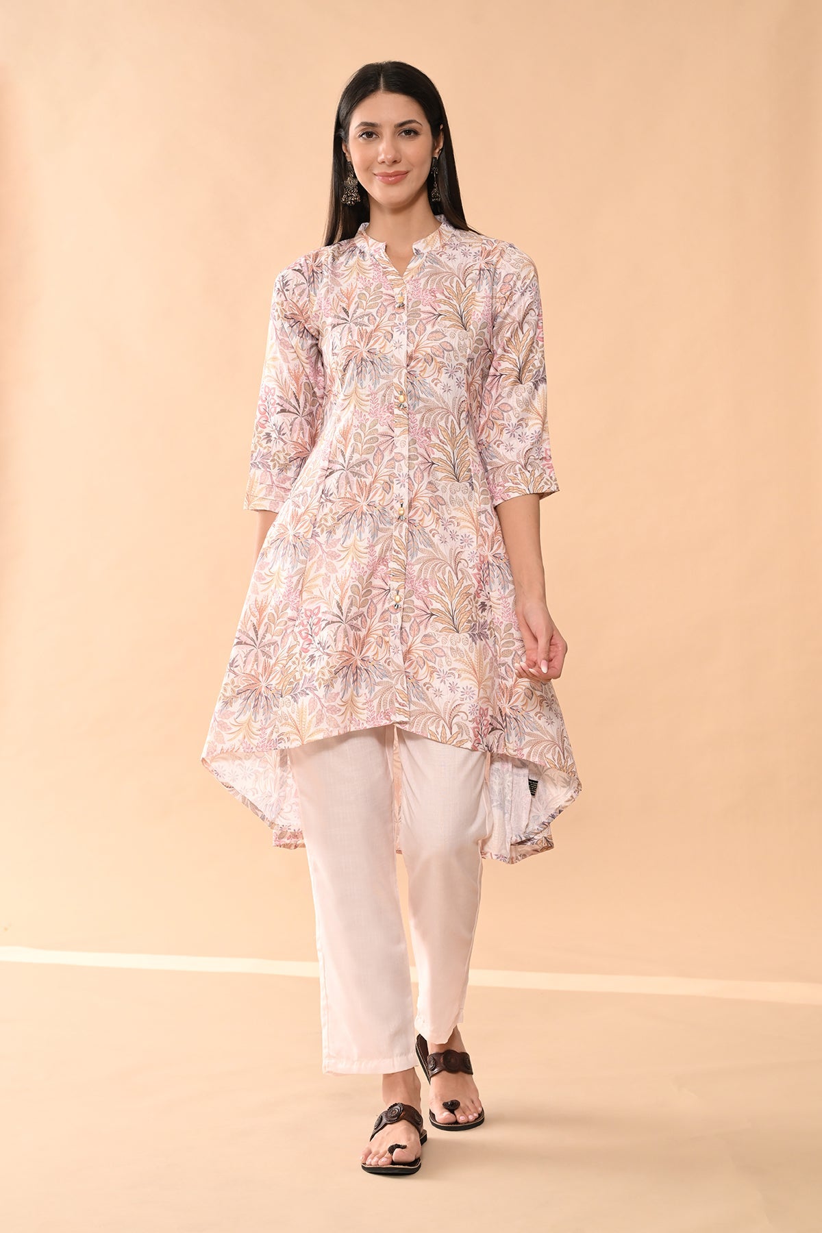 Cream Printed Kurta Set