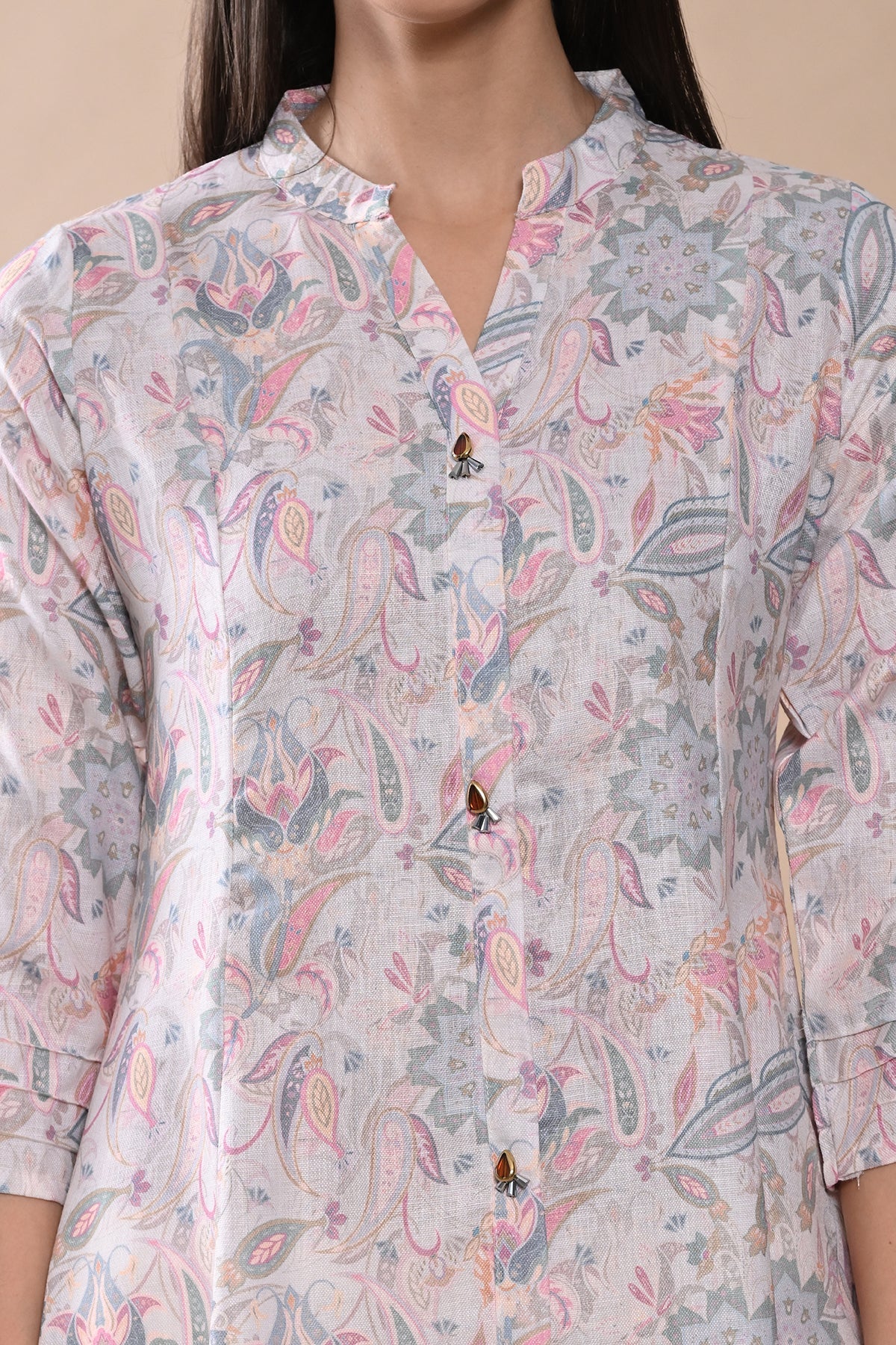 Cream Printed Kurta Set