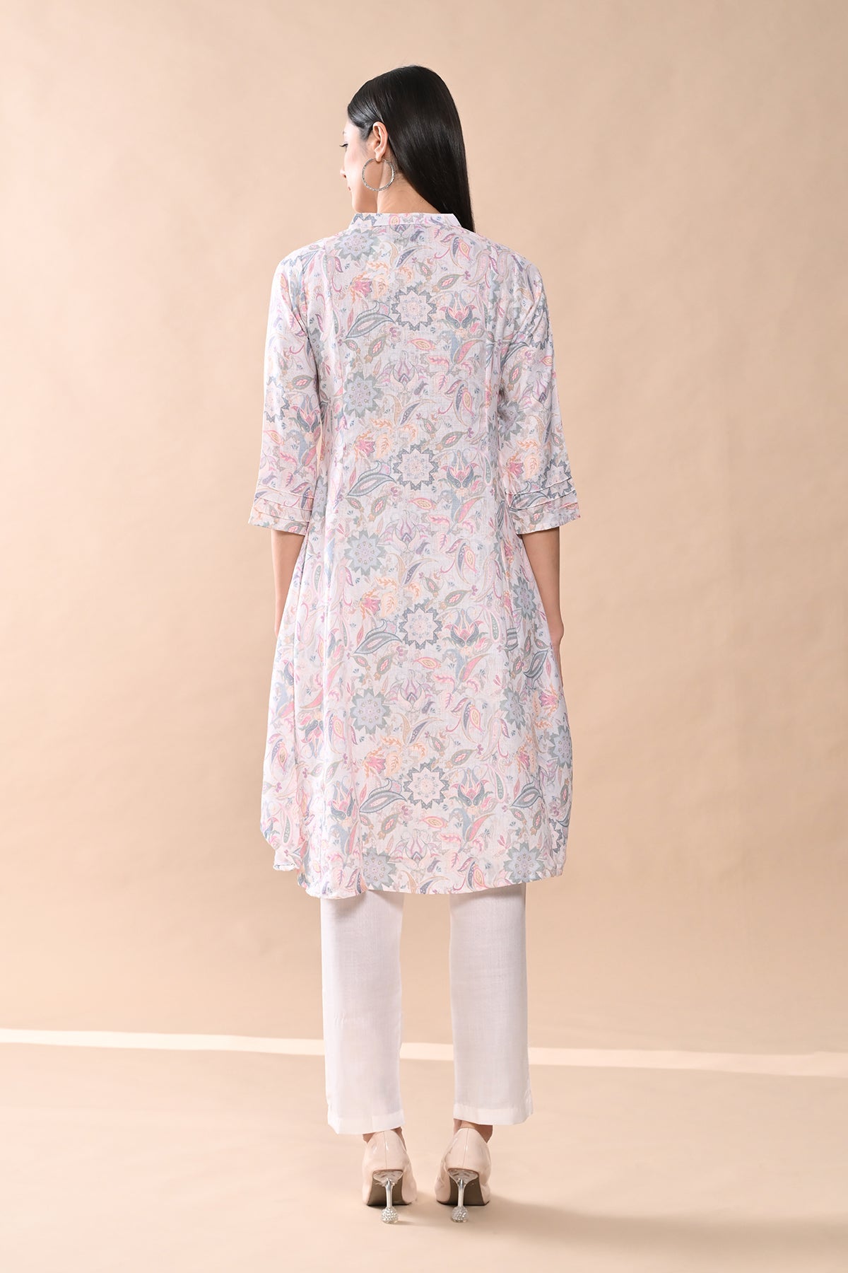 Cream Printed Kurta Set