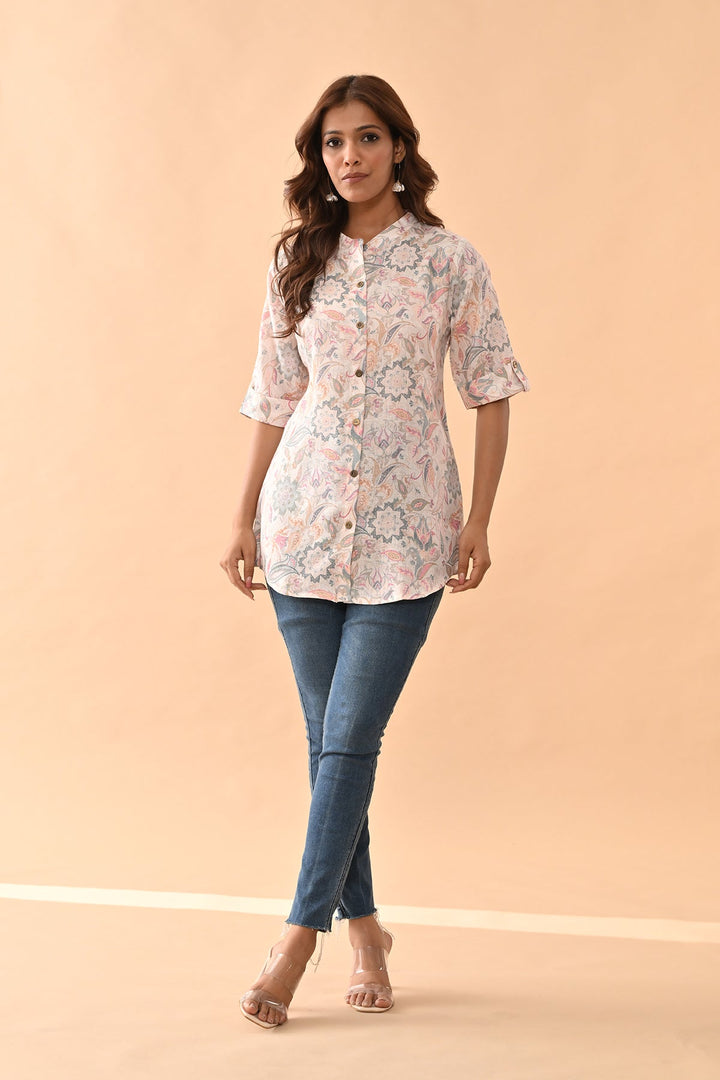 Cream Printed Top