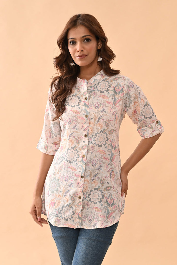 Cream Printed Top