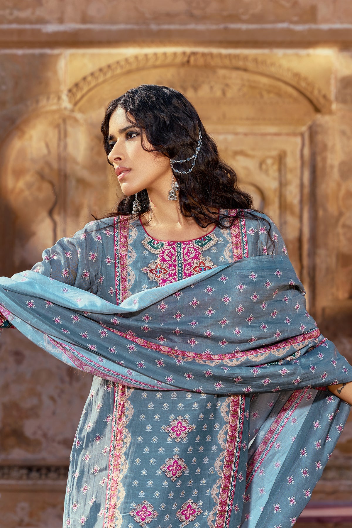Grey Embellished Kurta Set
