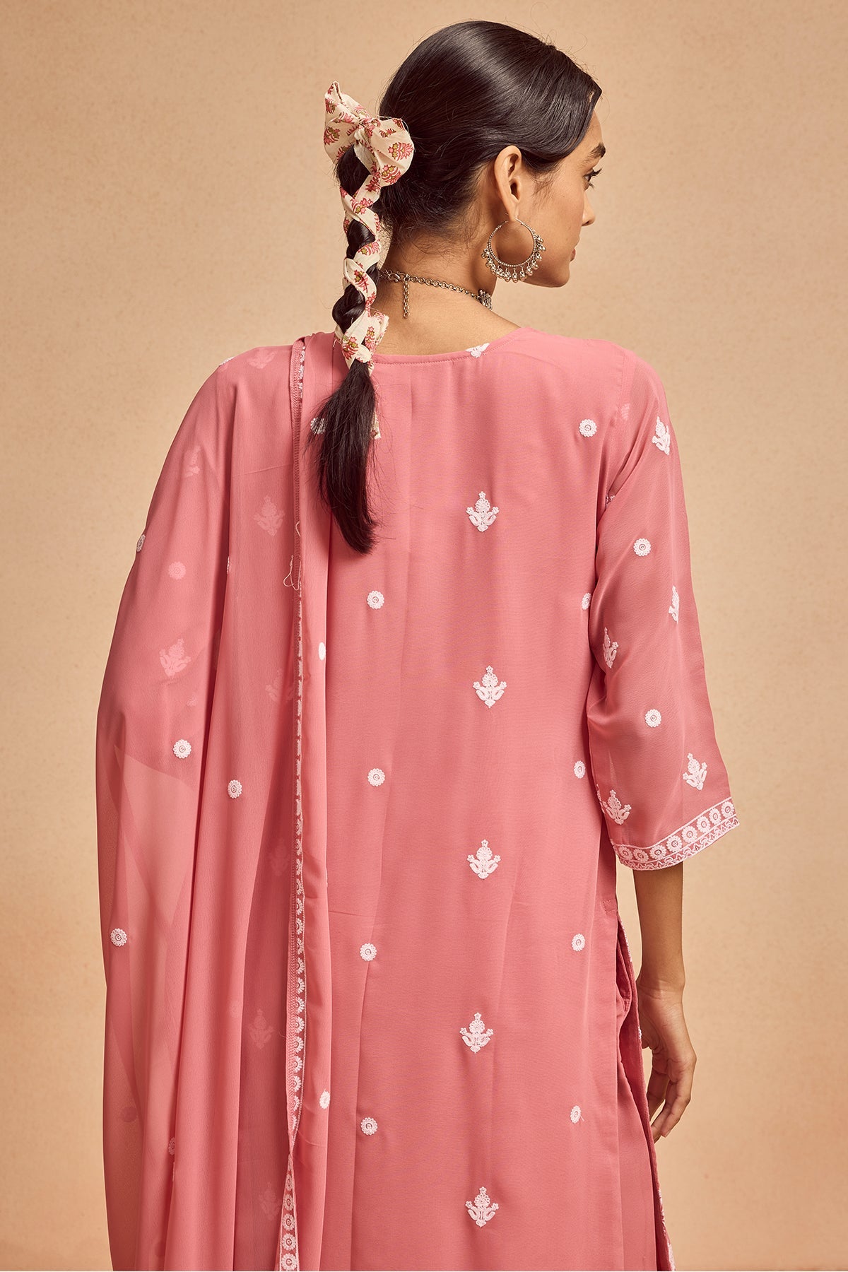 Pink Embroidered Kurta Set (3 Piece)