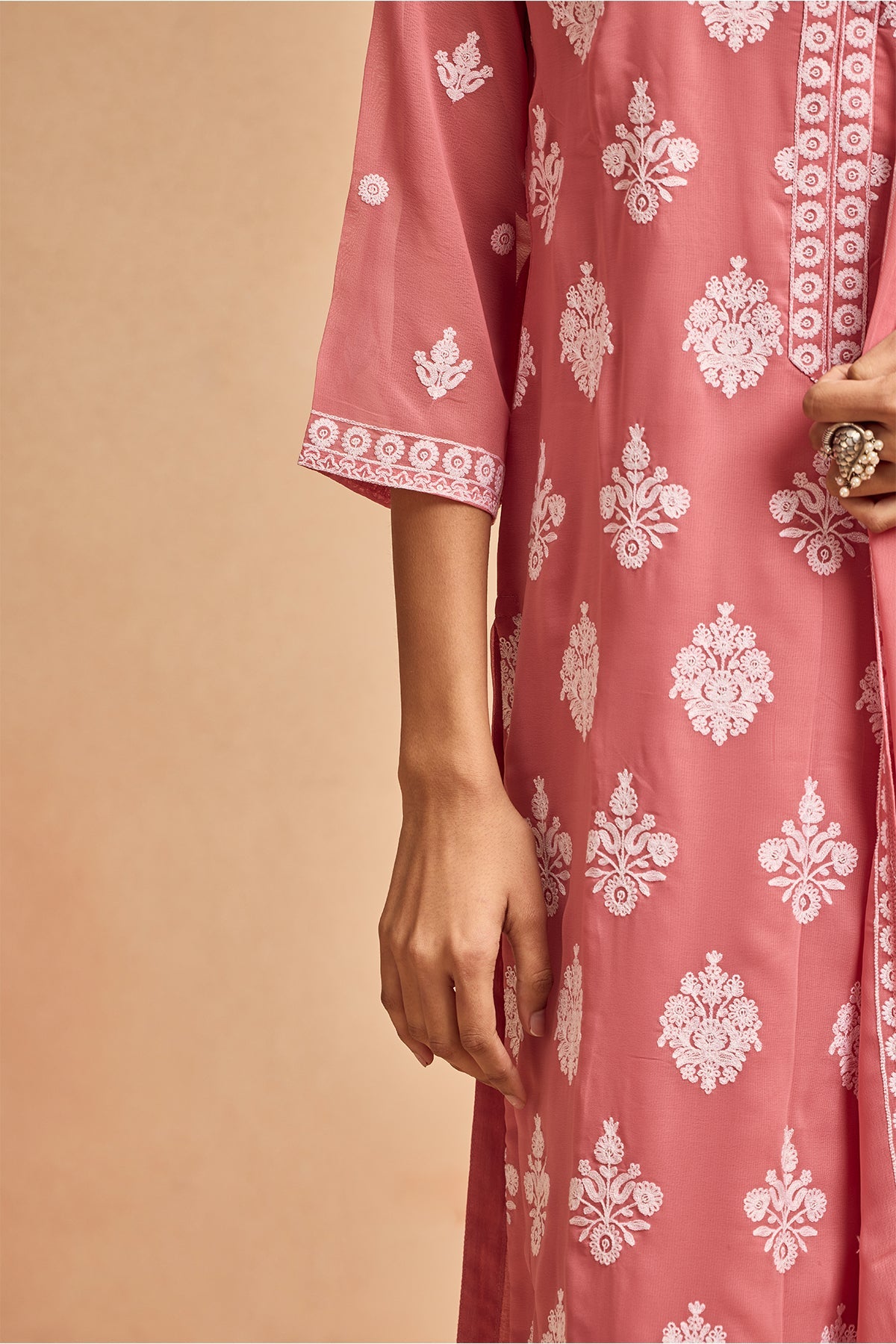Pink Embroidered Kurta Set (3 Piece)
