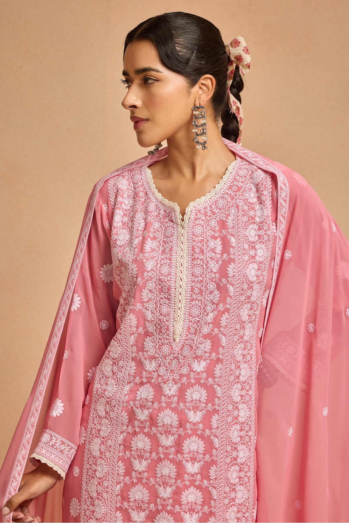Peach Embroidered Kurta Set