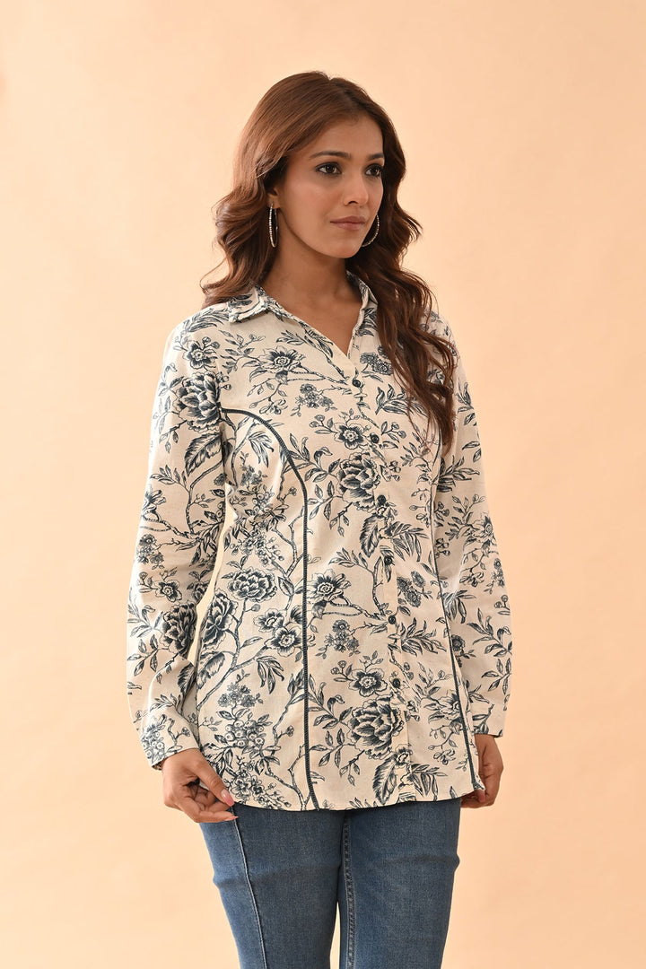 Cream Printed Straight Top