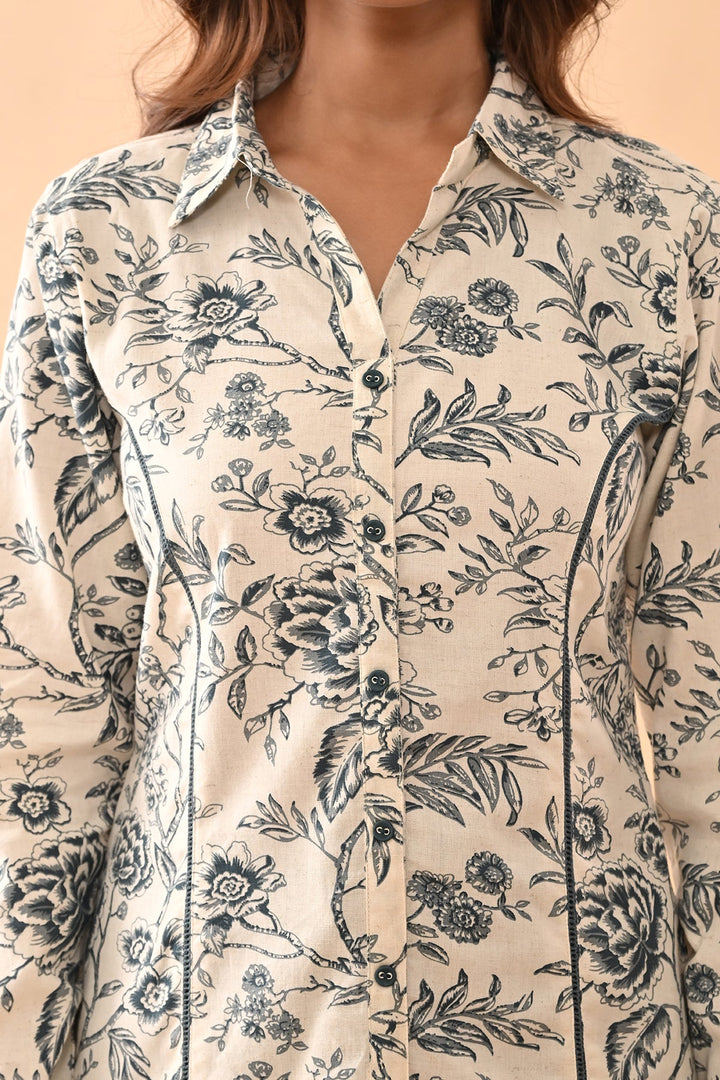 Cream Printed Straight Top