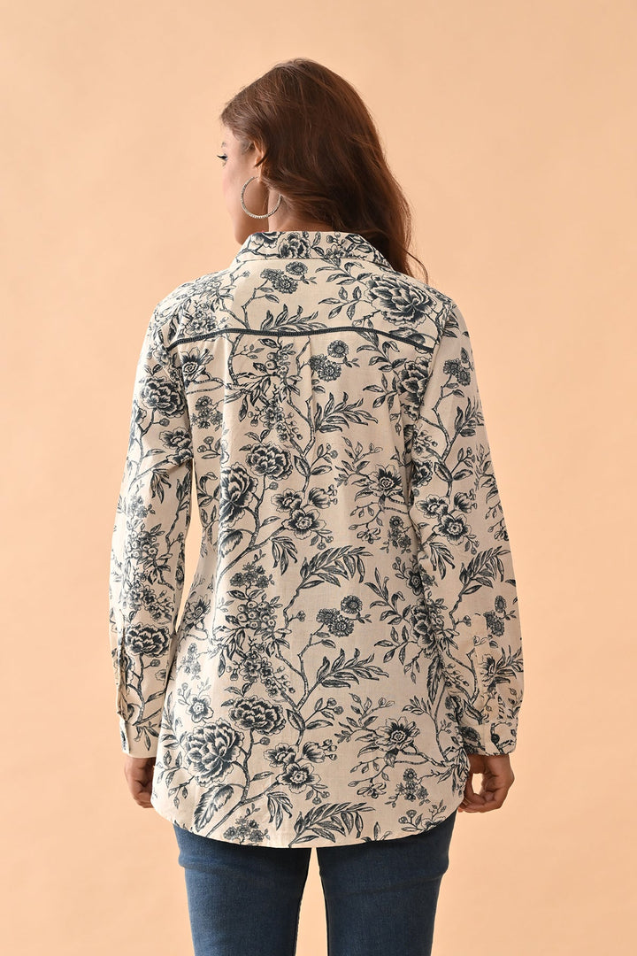 Cream Printed Straight Top