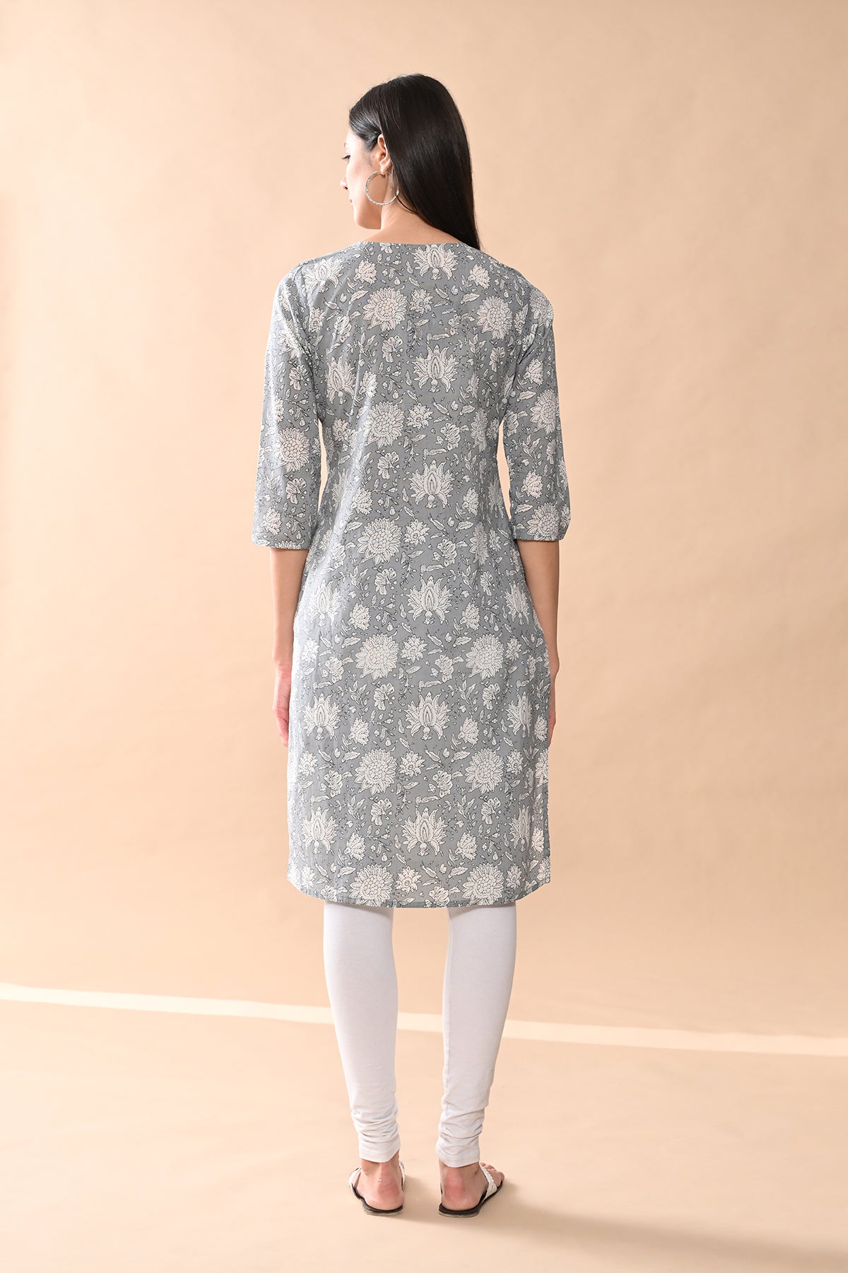 Grey Printed Straight Kurta