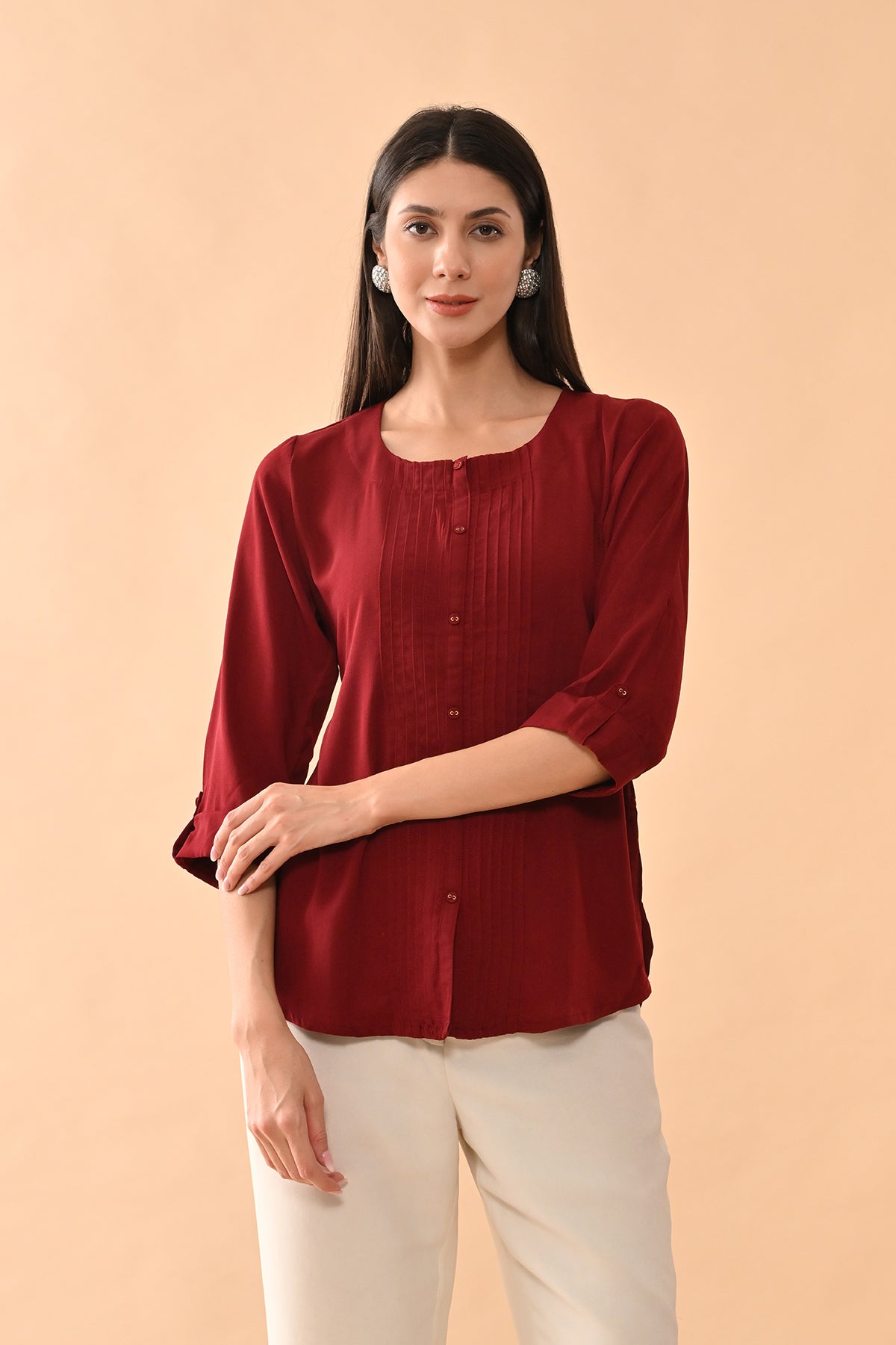 Maroon Solid Straight Top