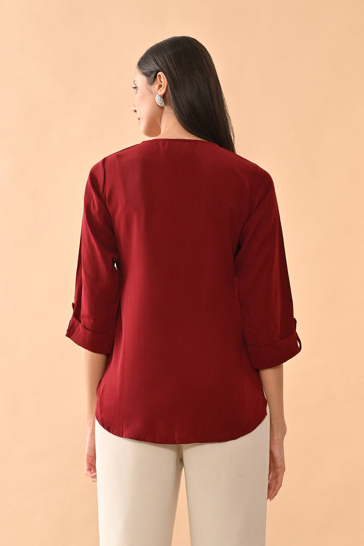 Maroon Solid Straight Top