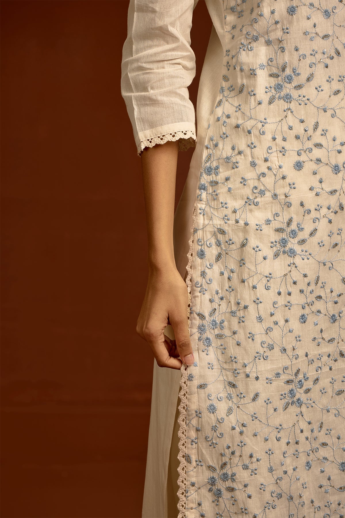 Cream Embroidered Kurta Set