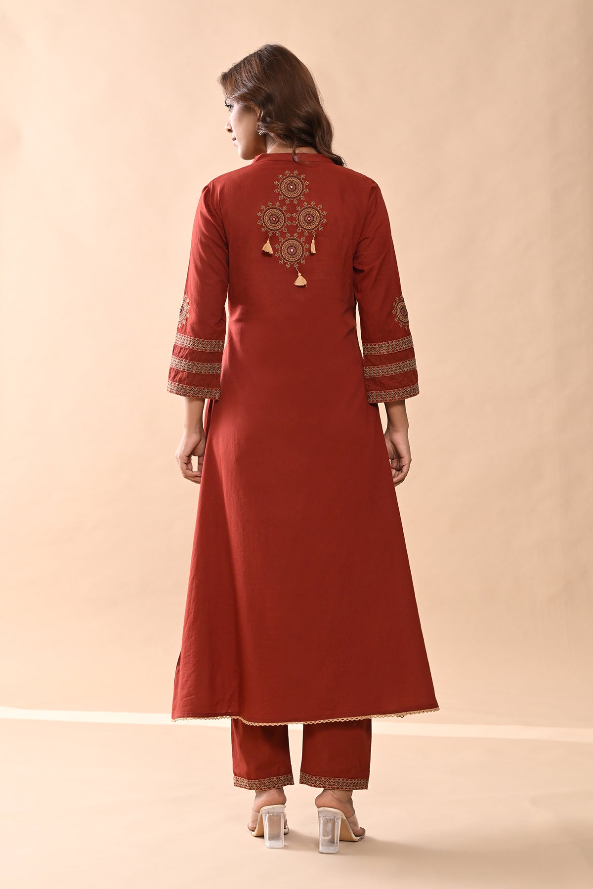 Rust Embroidered Kurta 2 Pcs Set