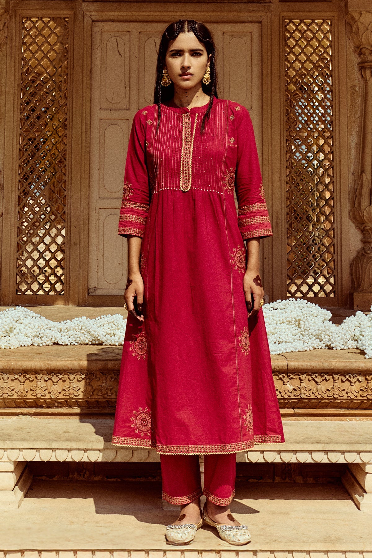 Magenta Embroidered Kurta Set