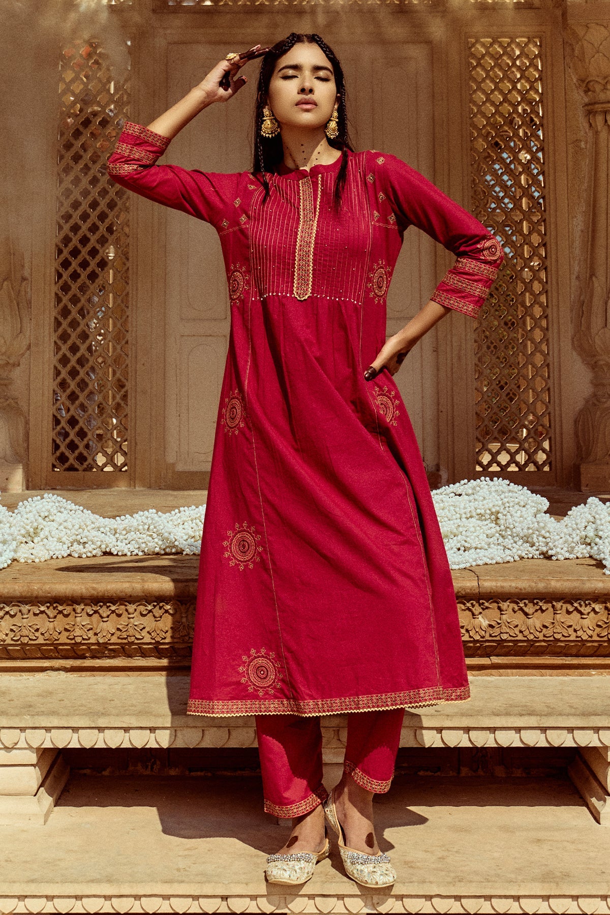 Magenta Embroidered Kurta Set