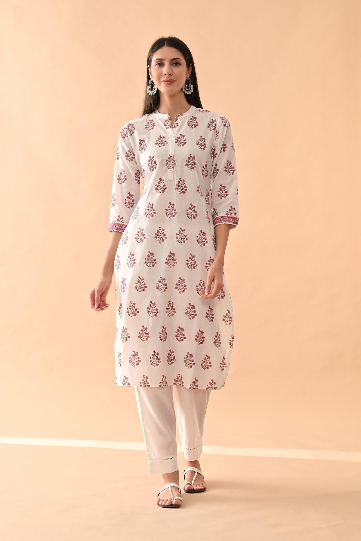 White Floral Printed Kurta