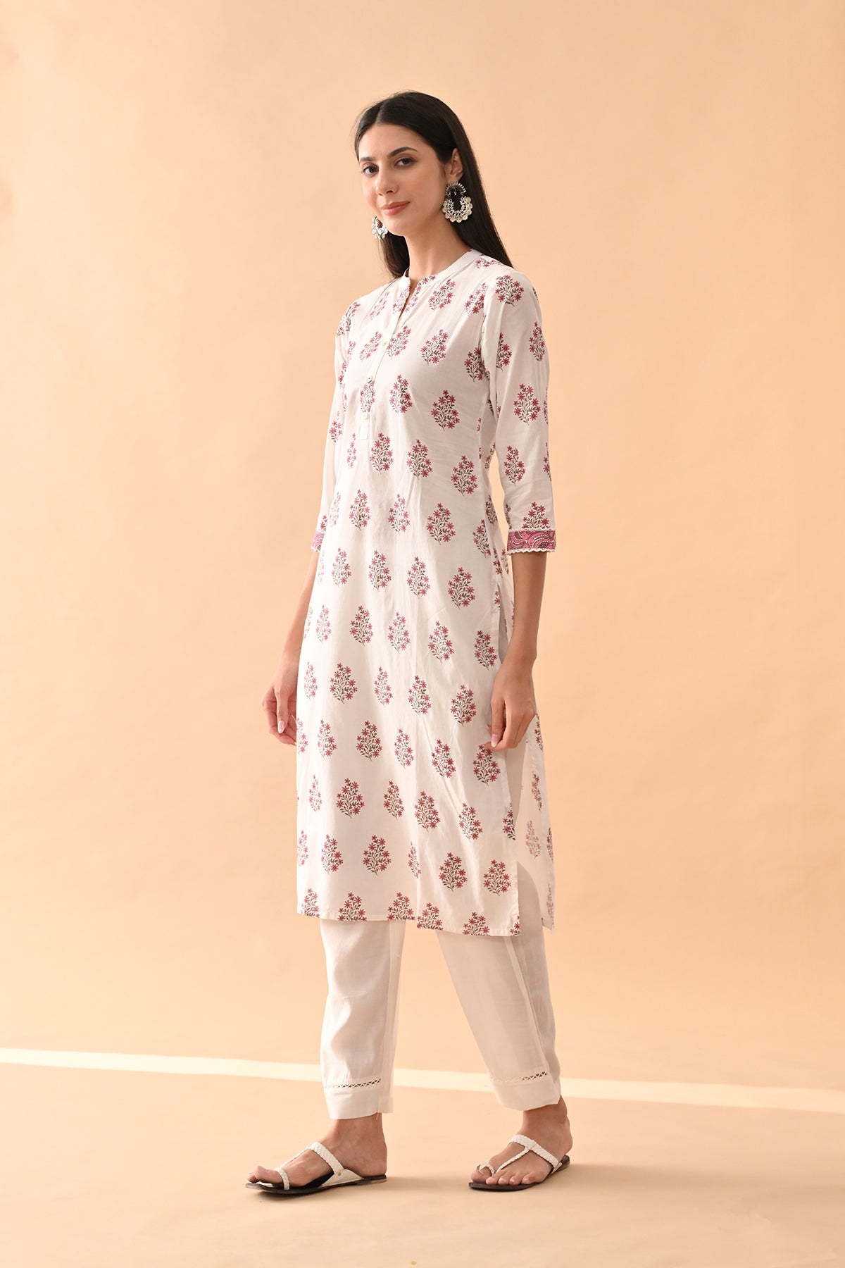 White Floral Printed Kurta