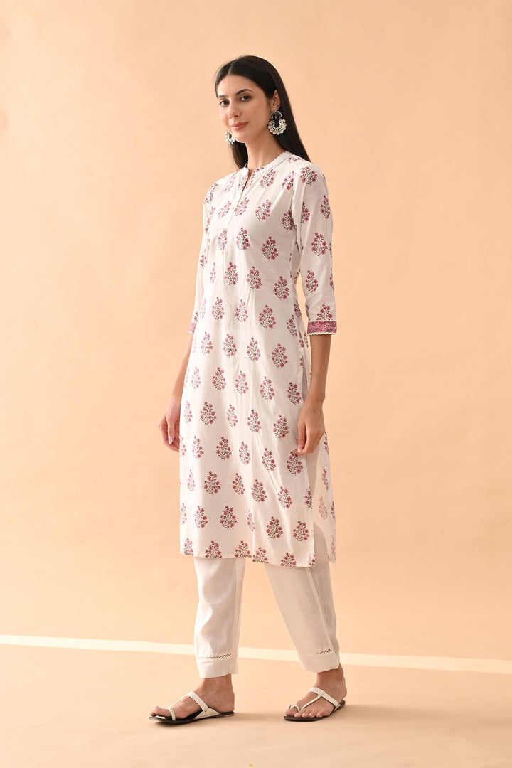 White Floral Printed Kurta