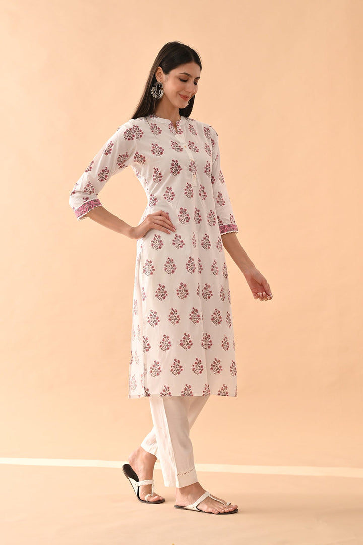 White Floral Printed Kurta