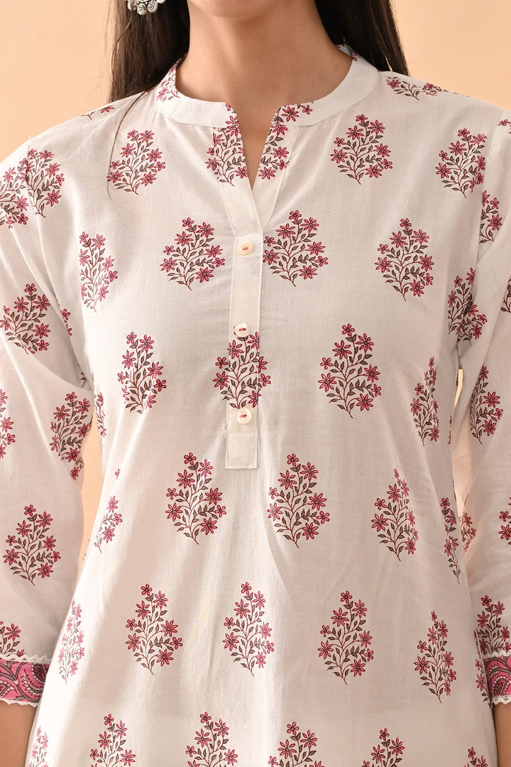 White Floral Printed Kurta