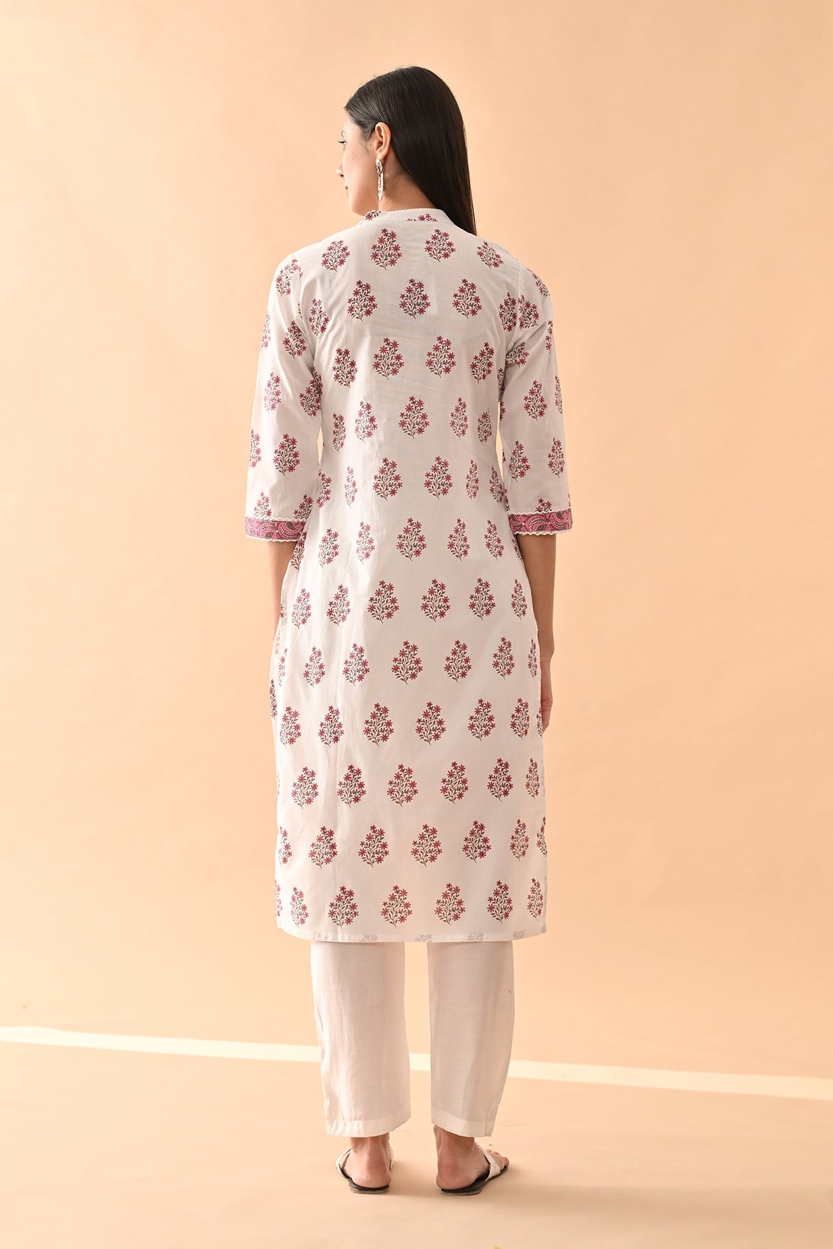 White Floral Printed Kurta