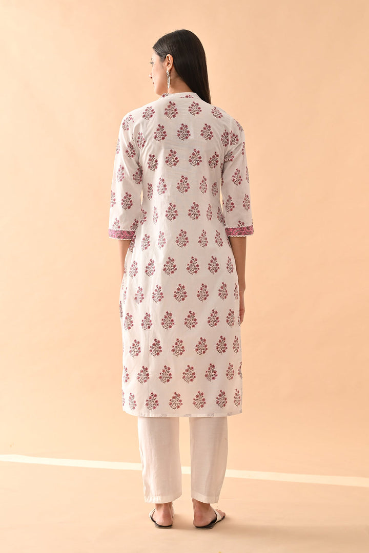 White Floral Printed Kurta