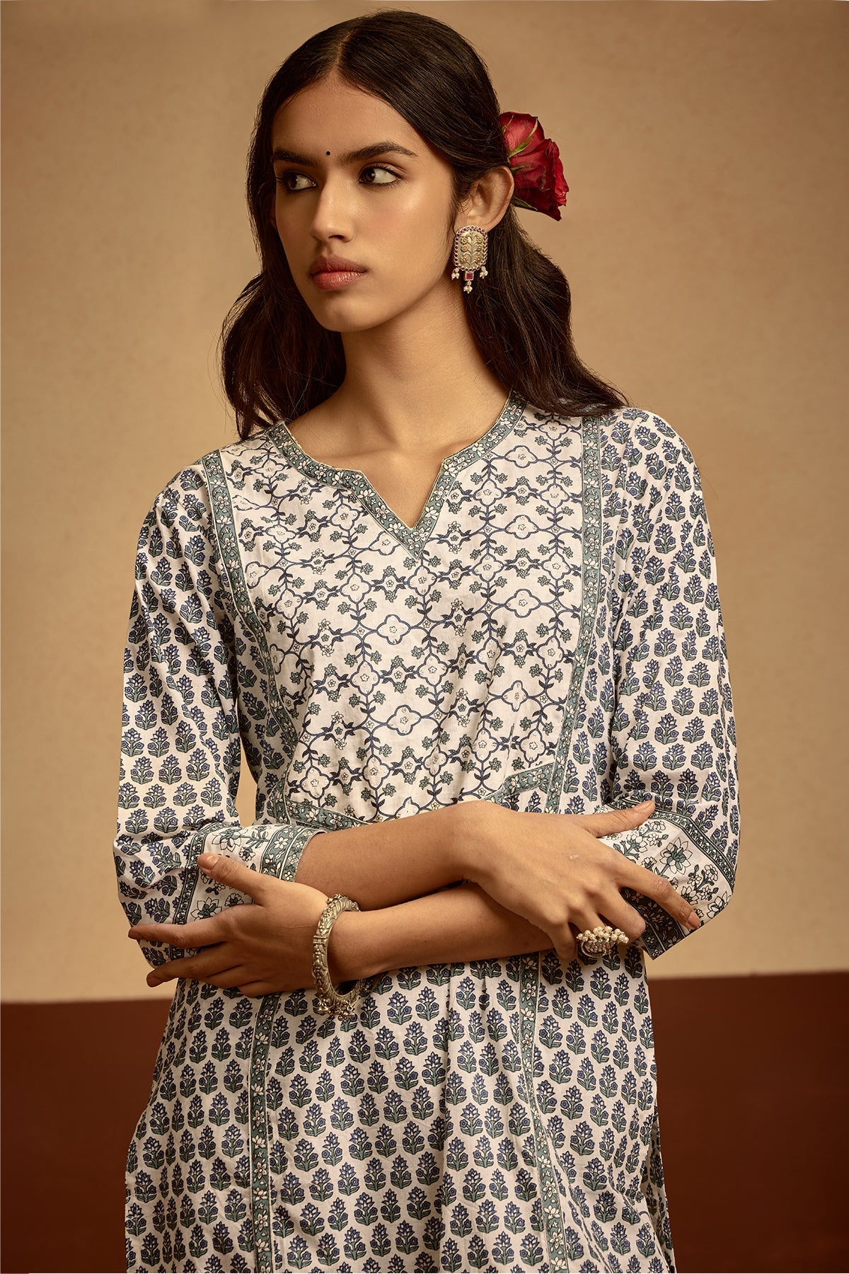 White Printed Straight Kurta Set