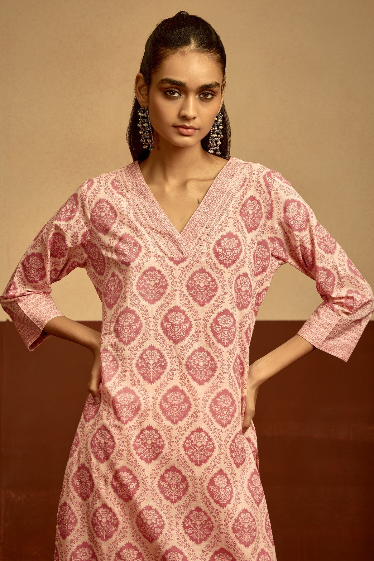 Peach Printed Kurta 2 Pcs Set