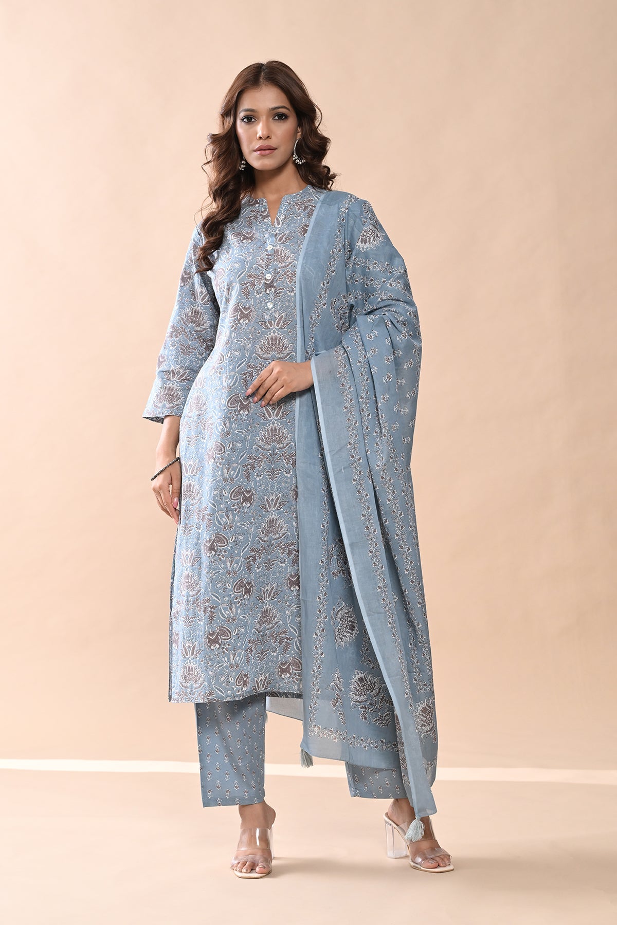 Blue Printed Kurta Set