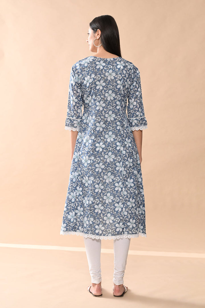 Blue Printed A-line Kurta