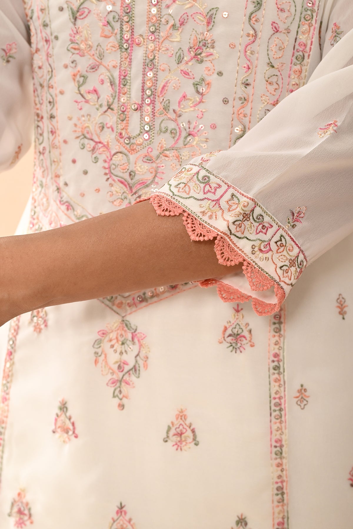 Cream Embroidered Kurta Set
