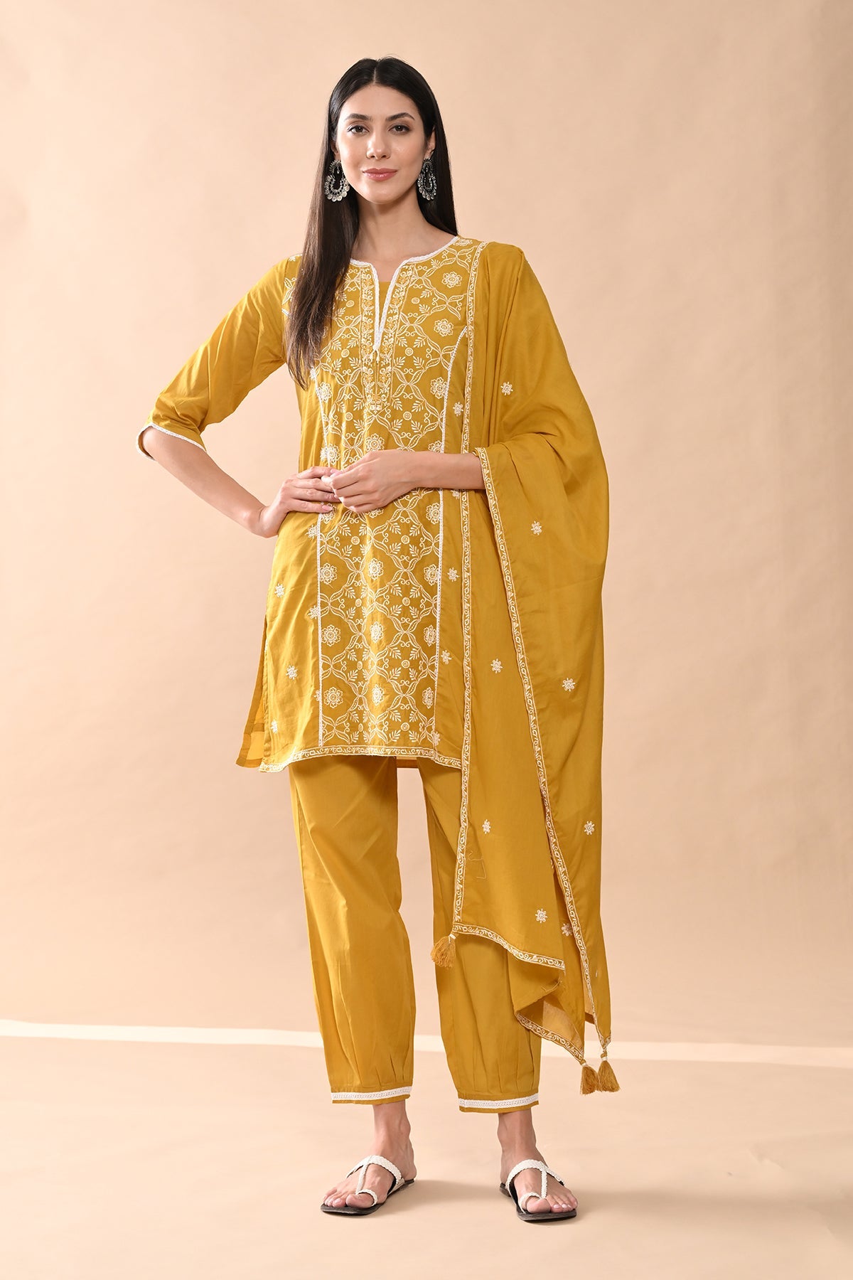 Mustard Embroidered Kurta Set